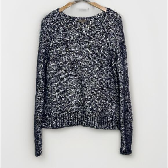 LILLA P Crochet Knit Eyelash Sweater Womens Size M Blue Chunky Butter Soft Cozy - Picture 1 of 7